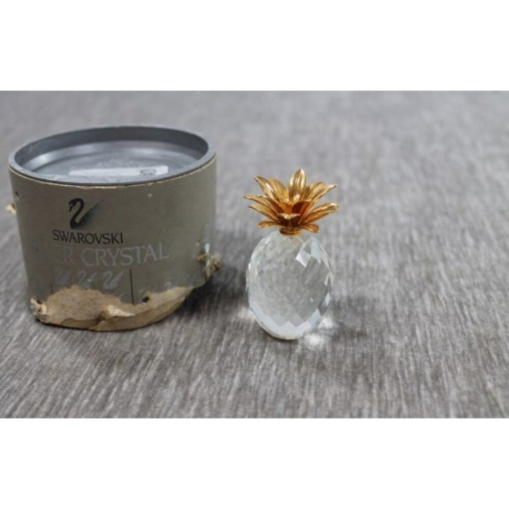 Swarovski Crystal Figurine PINEAPPLE & GOLD LEAVES #7507 105‎ 001 Box